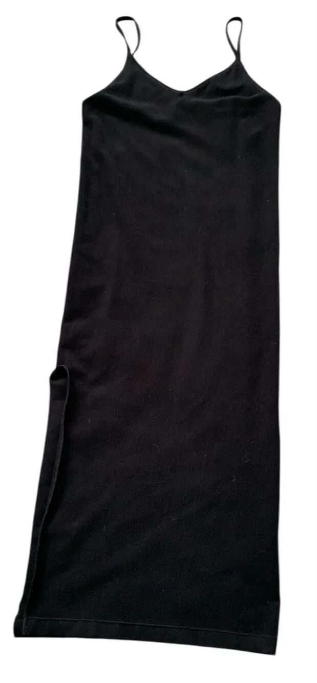 Fabletics Stretch Black ribbed Reversible MAXI long TANK DRESS sz M